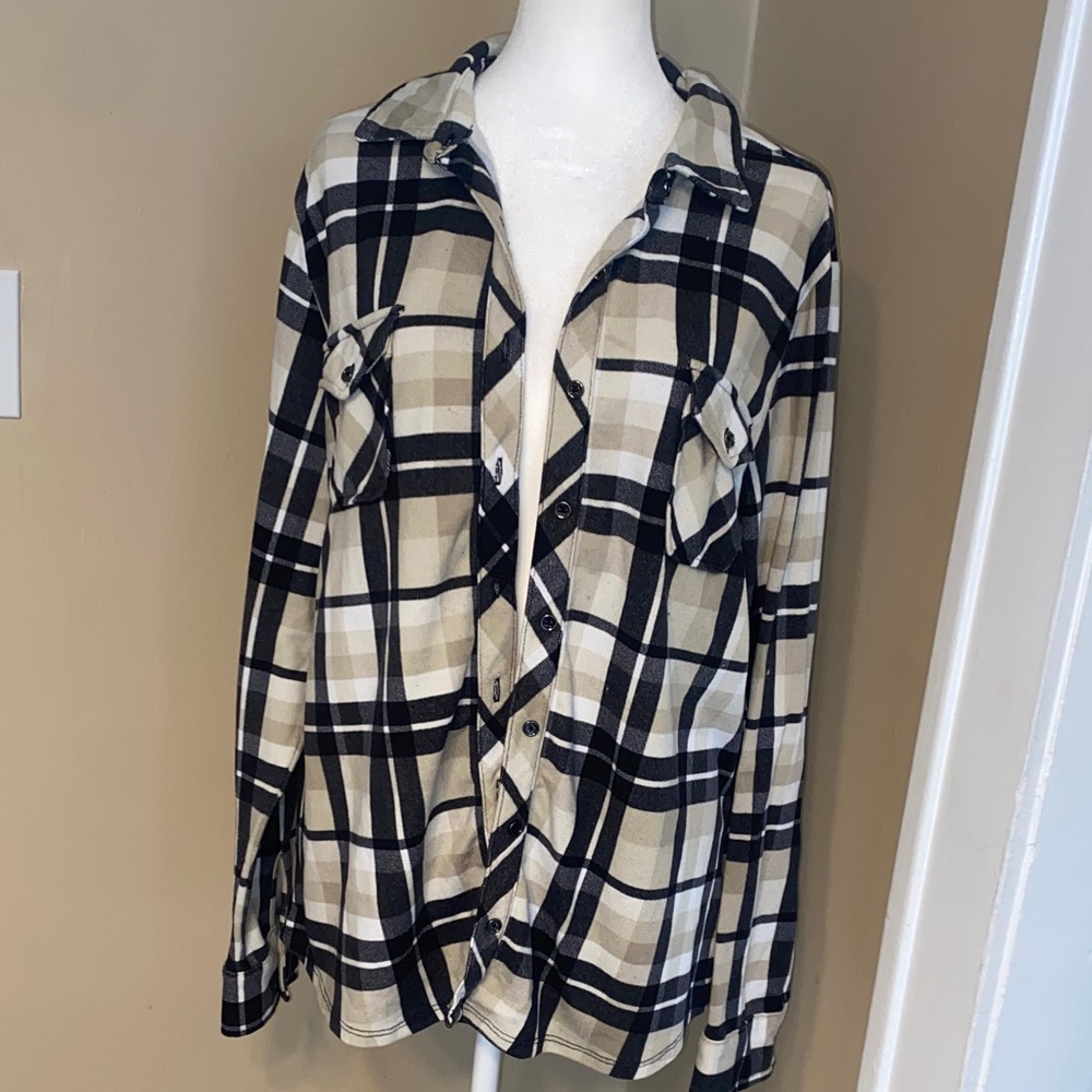 EUC DENIM & CO Soft Plaid Button Down Shirt Stretchy M QVC